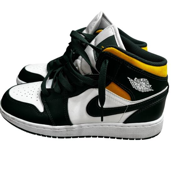 Nike Air Jordan 1 Youth Mid GS Green White Yellow Sneakers Big Kid Size 5Y - Picture 4 of 6